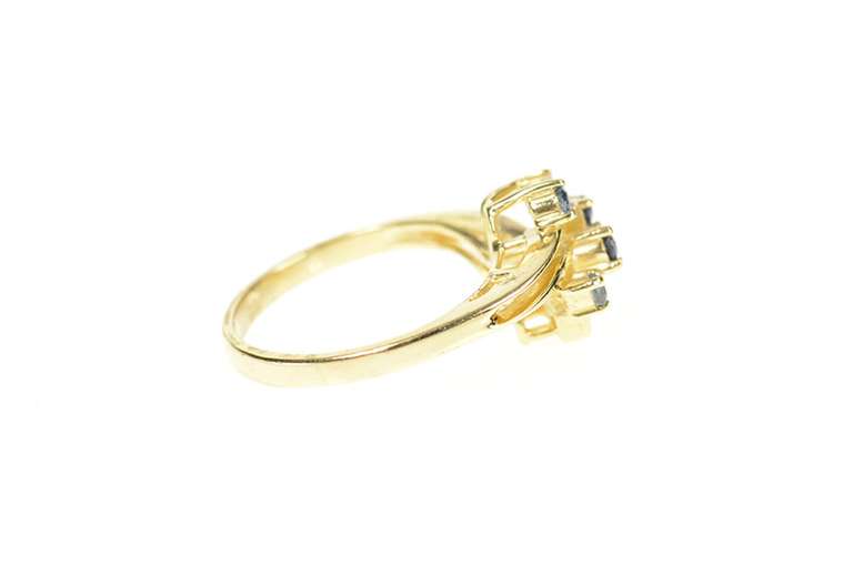 14K Yellow Gold Sapphire Diamond Cluster Wavy Bypass Ring