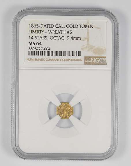MS64 1865-Dated California Gold Token Liberty Wreath #5 9.4mm - NGC