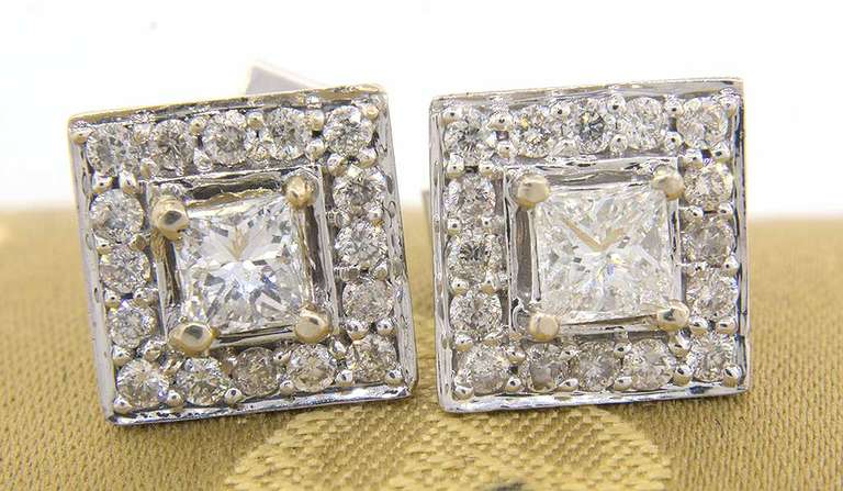 Glittering 0.55CTW Square Diamond Earrings