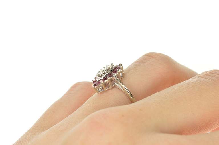 14K Yellow Gold 1960's Retro Diamond Ruby Halo Engagement Ring