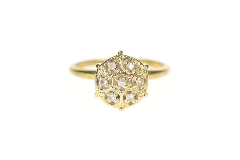 10K Yellow Gold Round Cluster Retro Raised Statement Ring