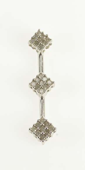 10K White Gold Diamond Tiered Square Cluster Bar Journey Pendant