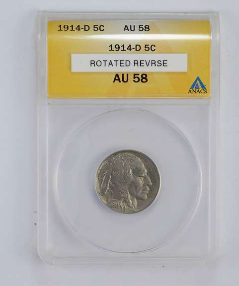 AU58 1914-D Buffalo Indian Head Nickel - Rotated Rev - ANACS Graded