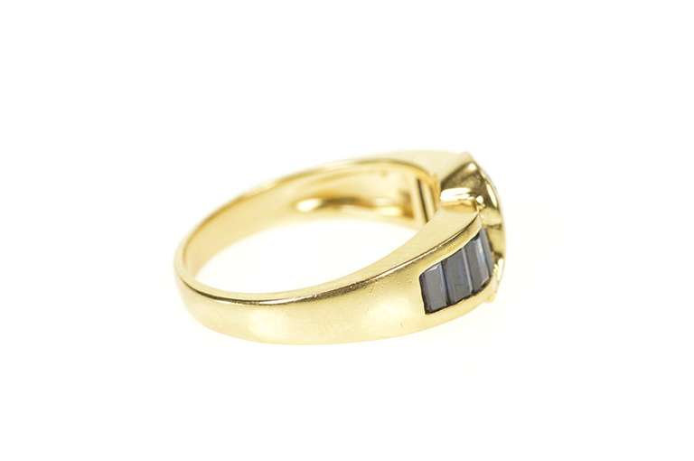 14K Yellow Gold Baguette Sapphire Diamond Statement Band Ring