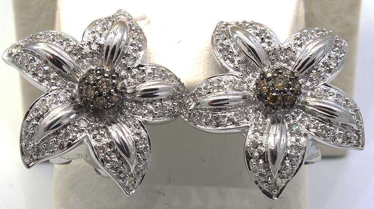 Breathtaking Brown & White Diamond Flower Earrings