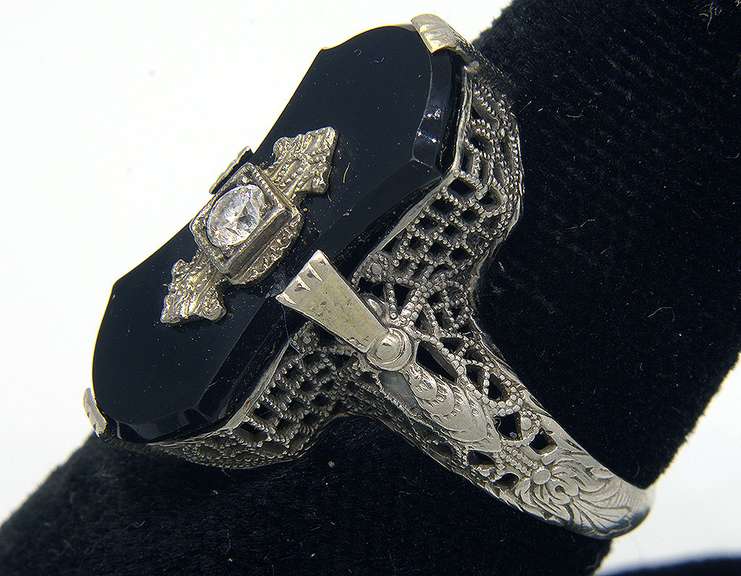 Gothic Black Onyx Ring with Diamond Accent