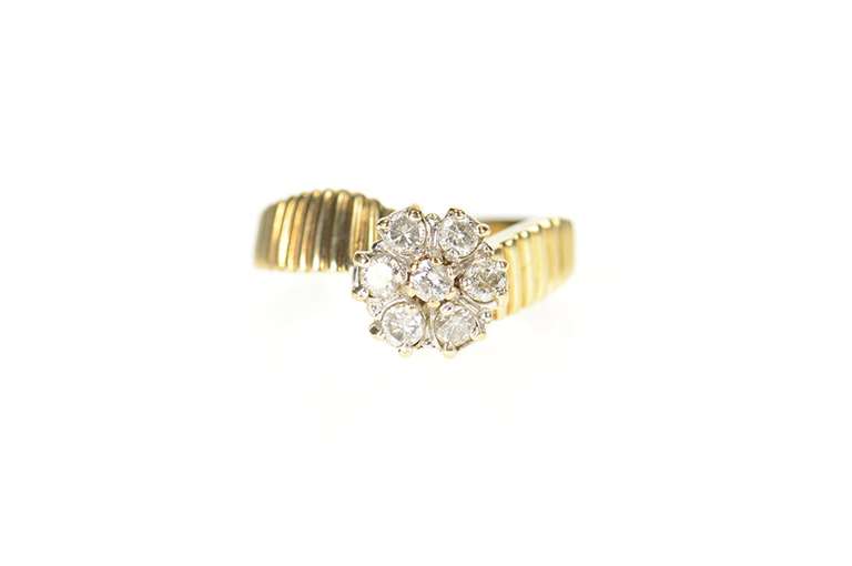 10K Yellow Gold 0.42 Ctw Retro Diamond Bypass Engagement Ring