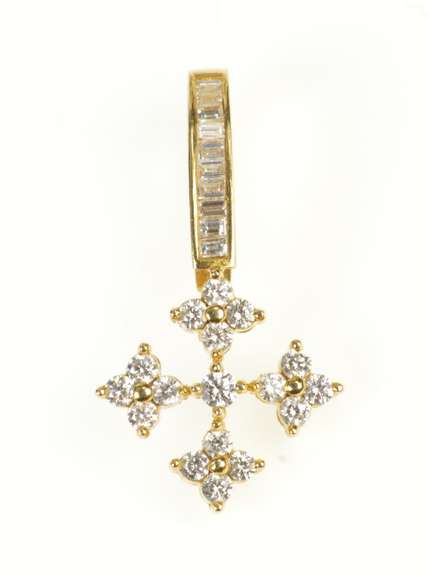 14K Yellow Gold 1.12 Ctw Diamond Cross Ornate Enhancer Pendant