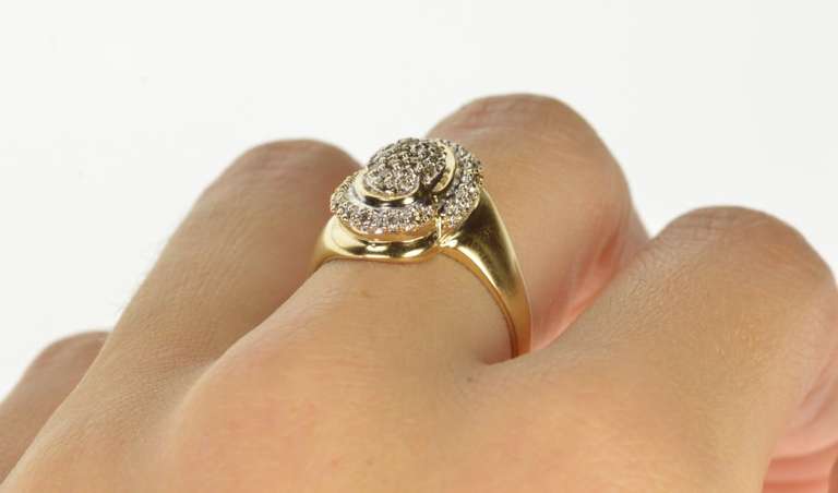 14K Yellow Gold Diamond Oval Swirl Cluster Statement Ring