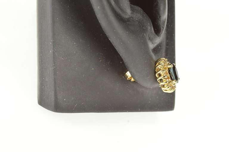 10K Yellow Gold Diamond Halo Oval Natural Sapphire Stud Earrings