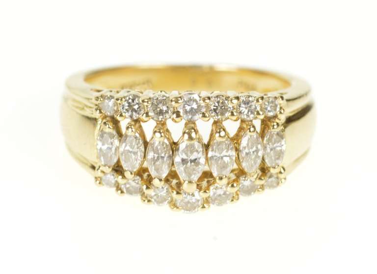 14K Yellow Gold 1.56 Ctw Graduated Marquise Diamond Band Ring