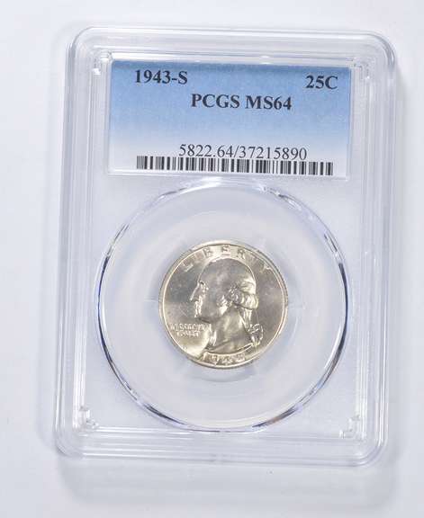 MS64 1943-S Washington Quarter - Graded PCGS
