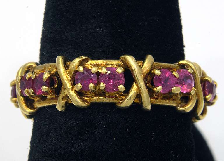 0.70CTW Ruby X-Motif Band in 18KT Gold
