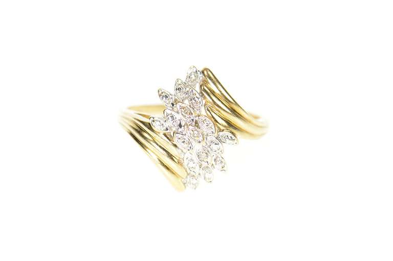 10K Yellow Gold Diamond Accent Petal Cluster Bypass Ring