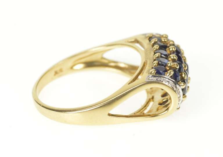14K Yellow Gold Rounded Sapphire Encrusted Diamond Accent Ring