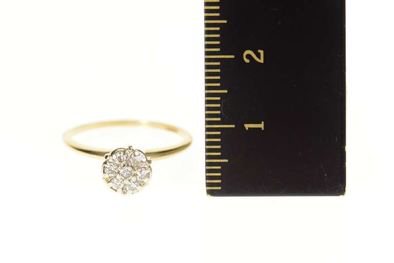 10K Yellow Gold Retro Diamond Halo Cluster Engagement Ring