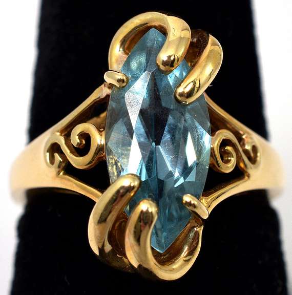 Massive Caged Blue Topaz Ring in 14KT Yellow Gold