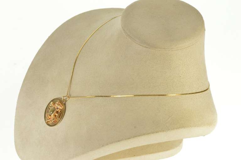 14K Yellow Gold Retro Owl Tiger's Eye Scholar Wisdom Charm/Pendant