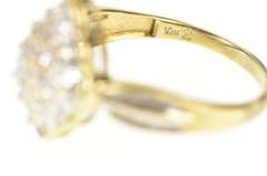 10K Yellow Gold Scalloped Baguette Diamond Cluster Statement Ring