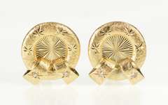 14K Yellow Gold Diamond Retro Pattern Textured Wreath Clip Earrings