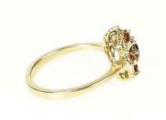 10K Yellow Gold Ornate Garnet Round Cluster Halo Cocktail Ring