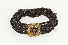 10K Yellow Gold Victorian Syn. Garnet Layered Glass Beaded Bracelet