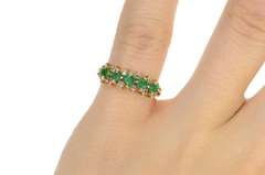 14K Yellow Gold Emerald Diamond Checkered Wedding Band Ring