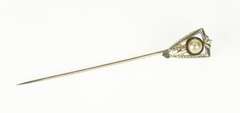 18K White Gold Pearl Black Enamel Art Deco Decorative Stick Pin