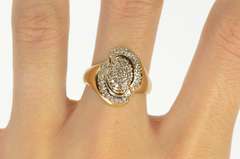 14K Yellow Gold Diamond Oval Swirl Cluster Statement Ring