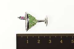 14K White Gold Pave Peridot Ruby Ornate Martini Glass Drink Pendant