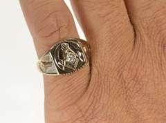 10K Yellow Gold Men's Ornate Masonic Diamond Compass Square Ring