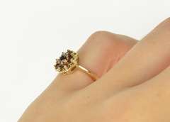 10K Yellow Gold Ornate Garnet Round Cluster Halo Cocktail Ring