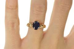 14K Yellow Gold Oval Natural Sapphire Classic Statement Ring