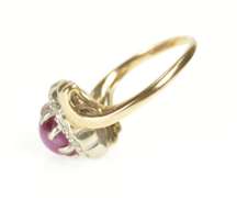 14K Yellow Gold Retro Star Ruby Diamond Halo Bypass Ring