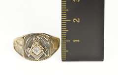 10K Yellow Gold Men's Ornate Masonic Diamond Compass Square Ring