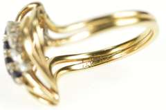 14K Yellow Gold Retro Sapphire Diamond Wavy Leaf Cocktail Ring