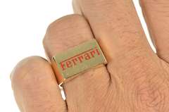 14K Yellow Gold Red Enamel Ferrari Logo Squared Men's Ring