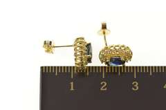 10K Yellow Gold Diamond Halo Oval Natural Sapphire Stud Earrings