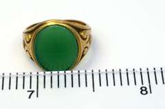 Art Nouveau Green Chalcedony Signet Pinky Ring