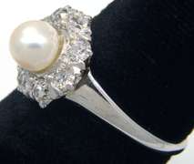 Vintage Pearl & Diamond Flower Ring