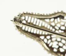 10K White Gold Art Deco Diamond Filigree Two Tone Leaf Pin/Brooch
