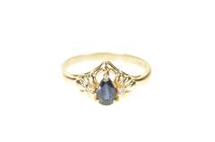 14K Yellow Gold Pear Natural Sapphire Diamond Engagement Ring