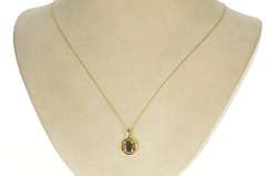 18K Yellow Gold Ammolite Chip Mosaic Oval Statement Pendant