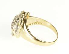 14K Yellow Gold Diamond Oval Swirl Cluster Statement Ring