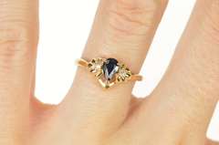 14K Yellow Gold Pear Natural Sapphire Diamond Engagement Ring