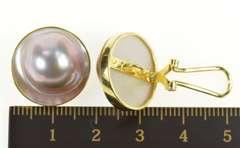14K Yellow Gold 18.0mm Mabe Pearl Bezel French Clip Back Earrings