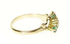 14K Yellow Gold Diamond Syn. Emerald Ornate Retro Bypass Ring