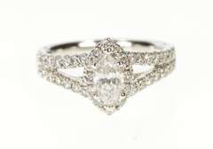 14K White Gold 1.50 Ctw Marquise Diamond Halo Engagement Ring