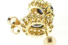 10K Yellow Gold Diamond Halo Oval Natural Sapphire Stud Earrings