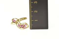 14K Yellow Gold Pink Sapphire Diamond Freeform Retro Cluster Ring